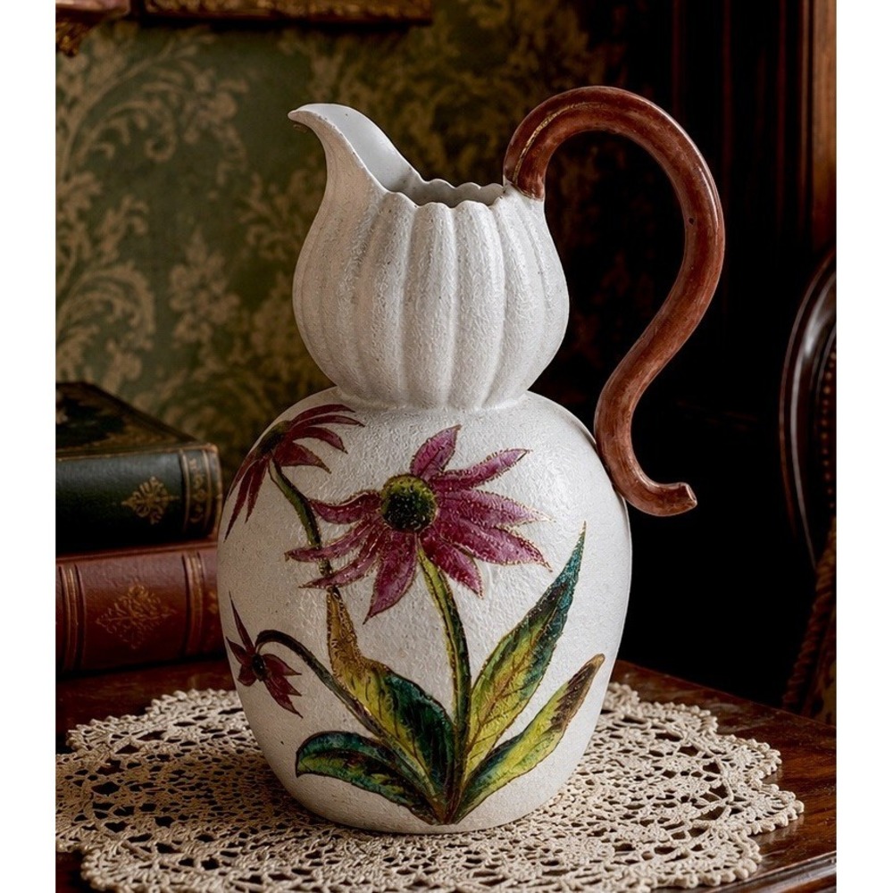 Victorian Era Rudolstadt Strauss Textured Hand Sculptured Painted Pitcher Floral